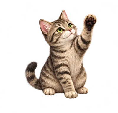 Playful tabby cat avatar raising a paw